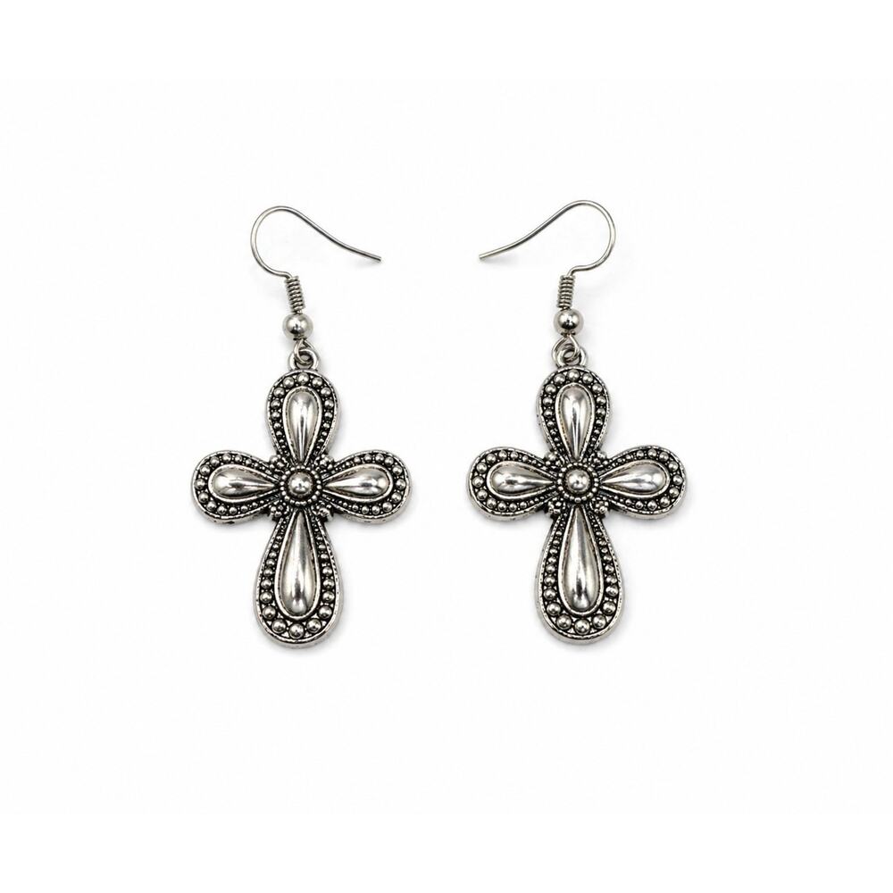 Small Silver & Gold Tone Cross Pierced Earrings 1" by 1.5" Western E-TN9